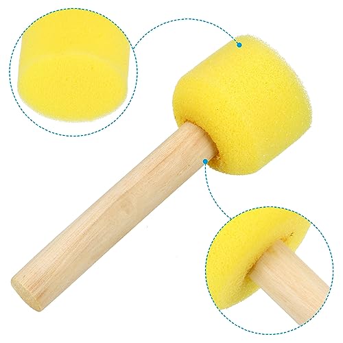Patikil 1.2" Paint Sponges - 40 Pack Round Sponge Foam Brushes With Wooden Handle - Yellow - size: 1.2"
