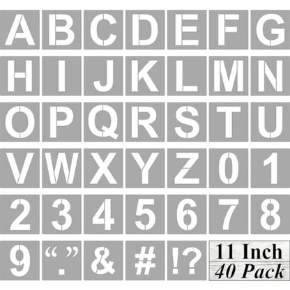 Alphabet Letter and Number Stencils 11 Inch - 40 Pack Large Letters and Numbers Stencil Templates with Signs for Painting on Wood, Reusable Number Letter Stencils for Chalkboard Signs & Wood Wall Art - size: 11 Inch