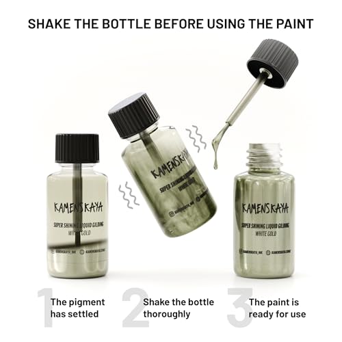 KAMENSKAYA White Gold Leaf Paint, Liquid Gilding Paint, 0.68 fl oz | Liquid Leaf Paint with Natural Metallic Pigment, Strong Shine, One-Coat Coverage, Built-In Brush – Made in EU - color: White Gold, size: 0.68 Fl Oz (Pack of 1)