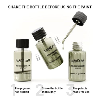 KAMENSKAYA White Gold Leaf Paint, Liquid Gilding Paint, 0.68 fl oz | Liquid Leaf Paint with Natural Metallic Pigment, Strong Shine, One-Coat Coverage, Built-In Brush – Made in EU - color: White Gold, size: 0.68 Fl Oz (Pack of 1)