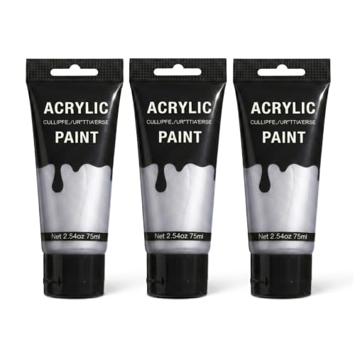 YULL 7.6 oz/225 ml Metallic Silver Acrylic Paint Tubes, Thick Opaque Waterproof Silver Acrylic Paint for Wood/Canvas/Metal/Plastic/Furniture, Non-Toxic Water-Based Washable Indoor/Outdoor Craft Paints - color: Silver (Metallic)