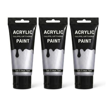 YULL 7.6 oz/225 ml Metallic Silver Acrylic Paint Tubes, Thick Opaque Waterproof Silver Acrylic Paint for Wood/Canvas/Metal/Plastic/Furniture, Non-Toxic Water-Based Washable Indoor/Outdoor Craft Paints - color: Silver (Metallic)