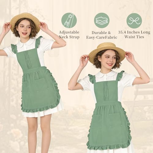 Vintage Ruffle Apron for Women, Cute Kitchen Apron for Cook - color: Mint Green