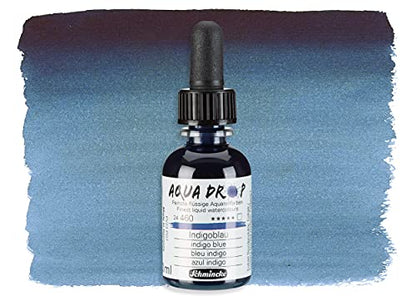 Schmincke - AQUA DROP, liquid, pigment-based watercolour, indigo blue in 30 ml pipette bottle, 24460034, for watercolorpainting, urban sketching, calligraphy, handlettering, lightfast - color: 460 indigo blue