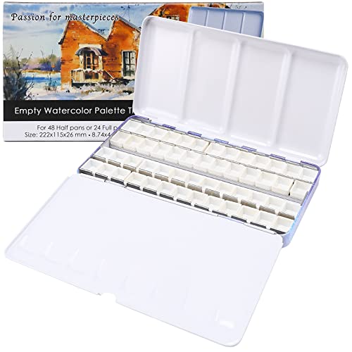 MYARTOOL Empty Watercolor Palette, Purple Empty Watercolor Tin Palette Paint Case with 48 PCS Empty Half Pans for DIY Travel Watercolor Palette, Acrylic and Oil Painting - color: Purple, size: 48 PCS Empty Half Pans
