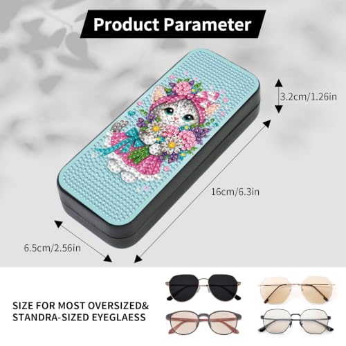 Diamond Art Painting Kit, Hard Shell Eyeglasses Glasses Case | Flower Kitty DIY Diamond Dots, Small Gem Art Paint Mosaic Kits, Cute Rhinestone Sunglasses Case for Adults Women Beginner - color: Blue Flower Kitty