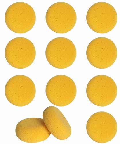 WAFJAMF 12 Pcs 3 Inch Round Painting Sponge Artist Pottery Clay Art Crafts | Synthetic reusable elasticity soft yellow sponges for acrylic watercolor face, ceramics sculpting, leather care & shoes - size: 12 Pcs