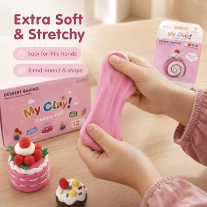 Air Dry Clay Kit for Kids, 12 Dessert Baking Modeling Clay for Kids, DIY Model Magic Clay with Tools and Tutorials, Soft&Non-Sticky, Safe&Non-Toxic Magic Clays,Creatible Art Crafts Toys Gifts - color: 12 Packs Desserts Dream Kit