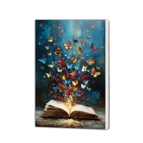 NXIKYO Framed Magic Book Paint by Numbers Kit for Adults Beginner, Flying Butterflies Easy Paint by Numbers Canvas with Frame, DIY Painting Kit for Relaxing Home Wall Decor Gift 8x12 Inch - color: Teal Blue#YK008