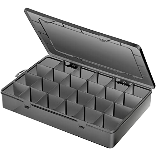 Gbivbe Large 24 Grids Plastic Organizer Box Adjustable Dividers,Clear Storage Box for Jewelry, Art DIY Crafts, Washi Tapes, Beads and Small Parts(Black, 1Pack) - color: Black-1