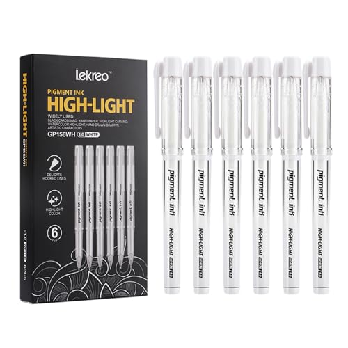Gold Silver White Ink Gel Pens, 1mm Medium Fine Point, Opaque archival Ink Pen for Dark Paper Drawing,Sketching, Illustration, Card Making, Bullet Journaling (White Ink - 6 Packs) - color: White Ink - 6 Packs