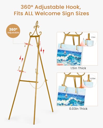 53.9" Gold Easel Stand for Sign, Heavy Duty Metal Display Easel with Storage Bag, Adjustable Art Easel for Wedding Sign, Welcome Sign, Picture - color: Gold Iris