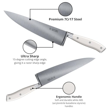 Yatoshi Magnetic Kitchen Knife Block Set 6 Pcs White - Pro Kitchen Knife Set Ultra Sharp High Carbon Steel - color: White, size: 6-Piece
