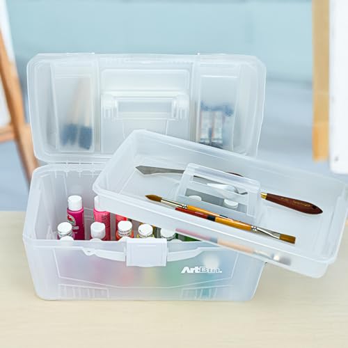 ArtBin 6918AH Twin Top 17 inch Supply Box, Portable Art & Craft Supply Organizer with Handle, [1] Plastic Storage Case, Translucent