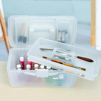 ArtBin 6918AH Twin Top 17 inch Supply Box, Portable Art & Craft Supply Organizer with Handle, [1] Plastic Storage Case, Translucent