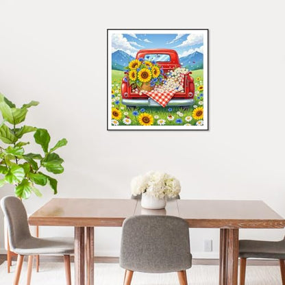 Acudotr Truck Sunflower Diamond Art Kits for Adults, Home Decor, 12x12In