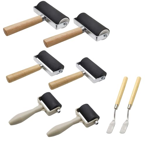 8 Pack Rubber Roller - Brayer Rollers with 3 Size for Crafting Brayer Rollers for Printmaking Brayer Tool Paint Brush Ink Applicator Art Craft Oil Painting Tool 2.4 in,4 in,5.91 in (8 Pack) HRJZF