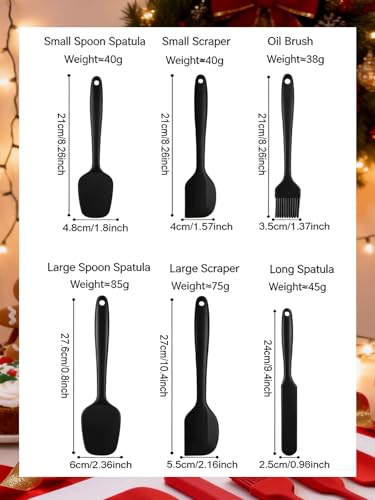 6 Pieces Silicone Spatula Set - Heavy Duty Kitchen Cooking Serving Utensils, Non-Stick Silicone Cooking Utensils Set, Kitchen Utensil Set with Oil Brush, Jar Spatula & Mini Spatulas (Black) - color: Black