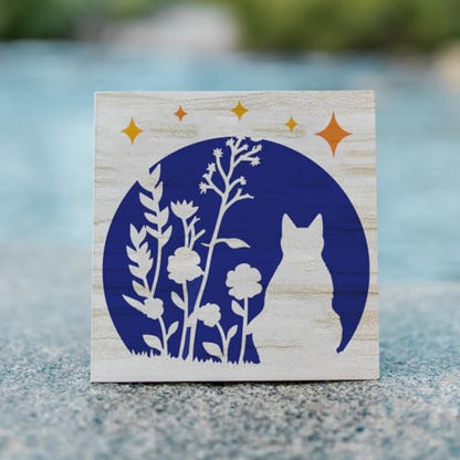 FINGERINSPIRE 6 PCS Moon Cat Painting Stencil 7.8x7.8inch Reusable Cat Silhouette Template Stencils Flower Girl Stars Stencil Cats Pattern Animal Theme Template for Painting on Wood Wall - color: 6PCS Moon Cat