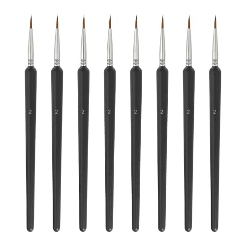 MECCANIXITY 8 Pcs Detail Paint Brushes Set, 12mm Fine Pointed Tip Miniature Paint Brushes for Acrylic Painting Oil Watercolor(2), Black - size: 2#