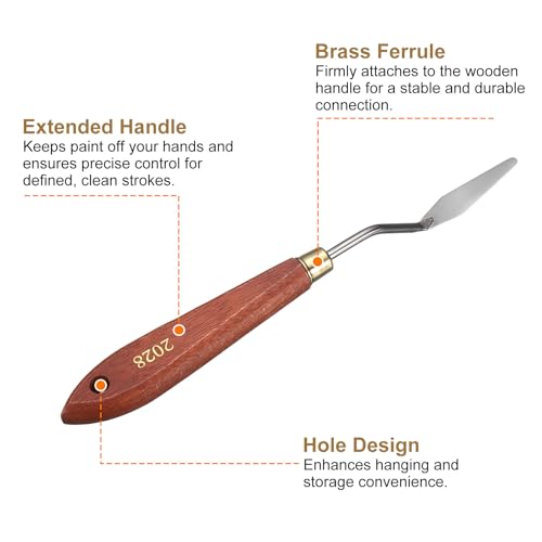 HARFINGTON Palette Knife Painting Tool 1.77" x 0.47" Stainless Steel Teardrop Blade 7.87" Length Spatula Painting Pallet Knives with Hole Beech Wood Handle for Oil Acrylic Canvas, Red/Silver - size: 7.87" x 0.47" x 1.77"