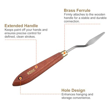 HARFINGTON Palette Knife Painting Tool 1.77" x 0.47" Stainless Steel Teardrop Blade 7.87" Length Spatula Painting Pallet Knives with Hole Beech Wood Handle for Oil Acrylic Canvas, Red/Silver - size: 7.87" x 0.47" x 1.77"