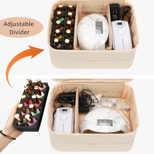 Nail Polish Organizer Bag Holds 50+ Bottles (15ml/0.5 fl.oz) &UV Nail Lamp - color: 05-Leather White, size: 50 Bottles