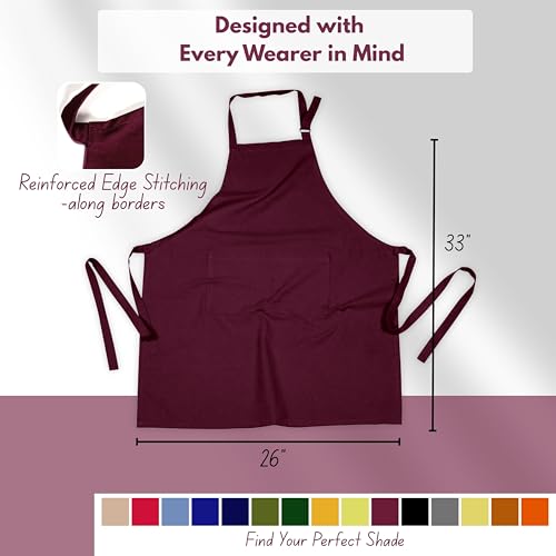 Native Fab Kitchen Apron 2 Pack - 100% Cotton Adjustable, Durable Apron with Pockets, Perfect for Cooking, Baking, Grilling - color: Burgundy Wine