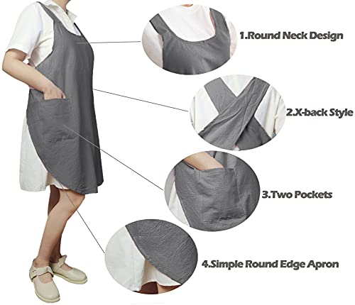 Cotton Cross Back Aprons Solid Color Cooking Kitchen Garden Smock for Women Girls with Pockets - color: Darkgrey