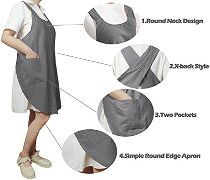 Cotton Cross Back Aprons Solid Color Cooking Kitchen Garden Smock for Women Girls with Pockets - color: Darkgrey