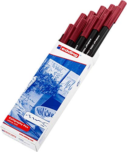 edding 1255 Calligraphy Pen - Crimson Lake - Box of 10 - Calligraphy Nib 3.5 mm - Fibre Pen for Paper, Wood, Terracotta, Canvas - Hand Lettering, Bullet journals, Thank You Cards, Calligraphy Books - color: 10: 10 Pens - Crimson lake