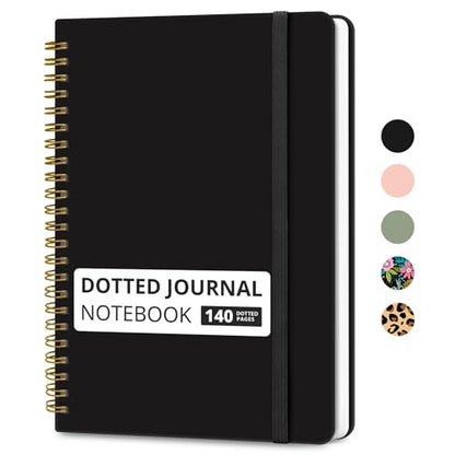 Taja Dotted Spiral Journal Notebook for Women & Men, 140 Pages, Dotted Notebook for Journaling & Note Taking, Journals for Writing, A5(5.7" x 7.9") – Black - color: C.Black, style: b-Dotted