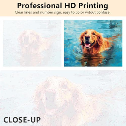 TUMOVO Paint by Number for Adults on Canvas - Puppy and Dog DIY Craft Kit - Animal-Themed Adult Paint-by-Number - 16x20 Inch (Framed) - color: Puppy(Framed)