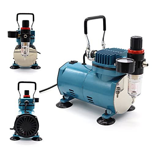 1/5HP Quiet Airbrush Compressor Kit – Dual-Action Gravity Airbrush with Holder, 5 Cleaning Brushes, 1 Reamer & 6FT Hose for Model Painting, Tattoo, Makeup