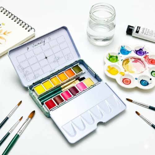 Watercolor Paint Set, 12 Colors Half Pans with Brush, Travel Portable Metal Tin Palette for Adults and Artists (Pastel Colors) - color: Pastel Colors