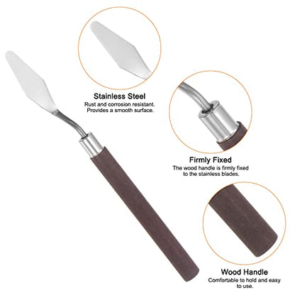 HARFINGTON 2pcs No.5 Palette Knives 14mm Width Stainless Steel Small Pointy Spatula Painting Pallet Knife with Wood Handle for Oil Acrylic Canvas Mixing Spreading, Red - size: 14mm