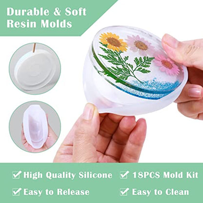 Silicone Resin Molds Kit 26PCS, Epoxy Molds, Large Casting with 12 Glitter Sequins for UV Casting, Including Sphere, Cube, Pyramid, Square, Coaster, Stone & Pendants