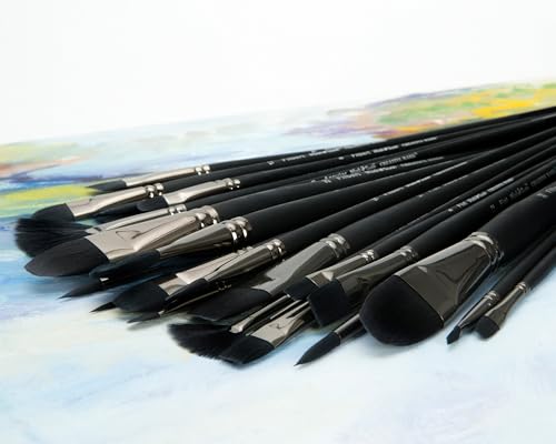 Black Swan Synthetic Red Sable Flat Paint Brushes - Flat Size # 12 - Professional Quality Long Handle Paint Brushes for Oil, Heavy Body Media and Acrylic - Artists of All Levels - size: Size 12