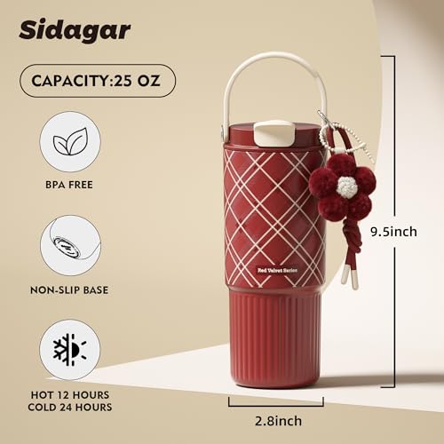 26 oz Insulated Stainless Steel Tumbler with Straw & Handle Plaid - color: Red Velvet