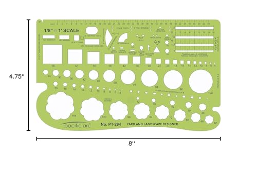 Pacific Arc, Landscape Template, 1/8 inch Scale, Drawing aid Stencil for Professional or School Work. Size 4.75 x 8 in. - style: Landscape, 1/8 scale