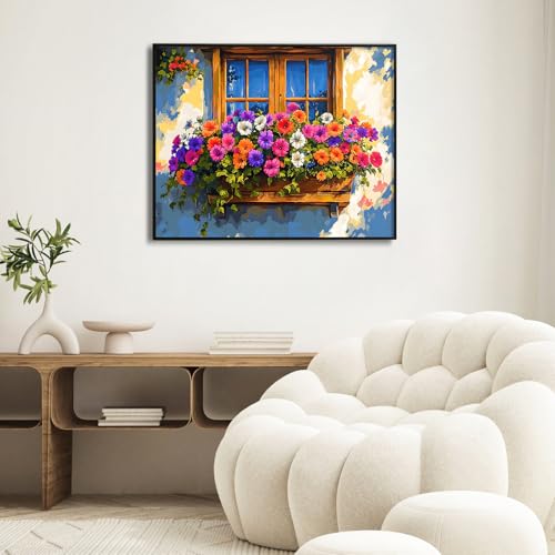 Paint by Numbers Kit for Adults, Flower Window DIY Painting Kit, 16x20 Inch - color: CYOP1P10