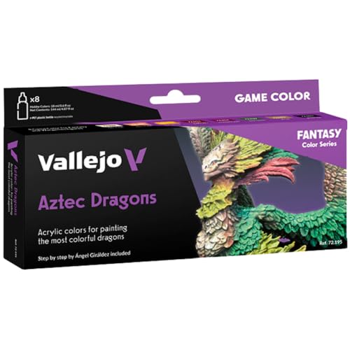 Vallejo - Aztec Dragons Acrylic Paint Set | Game Color | Fantasy Color Series Miniature Model Kit for a High Pigment Matte Finish | 8 Bottles x 18 ml. (0.60 fl.oz) - style: Aztec Dragons
