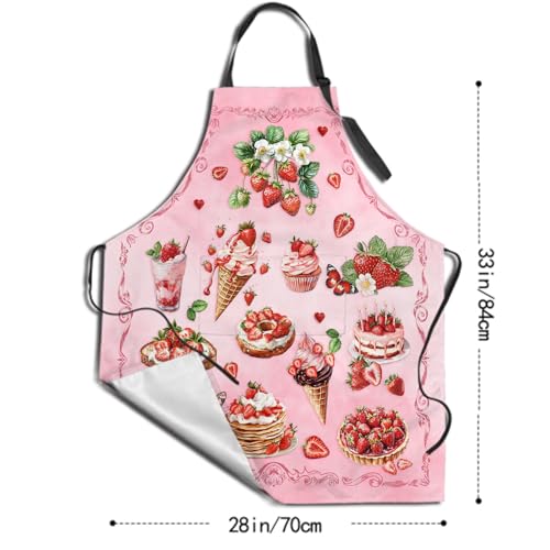 Funny Apron Polyester Grooming Aprons with Pocket for Cooking Kitchen Grilling Adults - color: Strawberry Pink