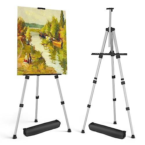 Art Painting Display Easel Stands - Portable Adjustable Floor Artist Easels | Aluminum Metal Tripod Silver Stands with Bags, Sturdy for Table-Top/Floor Painting, Drawing, Displaying - Silver 2 pack - style: Silver - 2pack