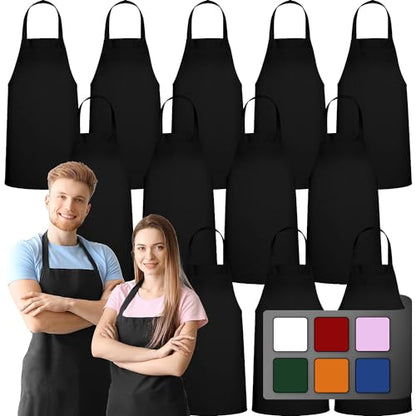 12 Pack Bib Apron - Unisex Black Aprons, Machine Washable Aprons for Men and Women, Kitchen Cooking BBQ Bulk (Pack of 12, No Pockets, Black) - color: Black, size: 12 Pack