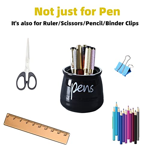 ONTUBE Porcelain Pens Holder Stand ,Ceramic Pencils Holder (Black) | Porcelain, ceramic, pen & pencil holder, sturdy, easy-clean, non-slip, compact, elegant, durable, versatile, white, modern - color: Black