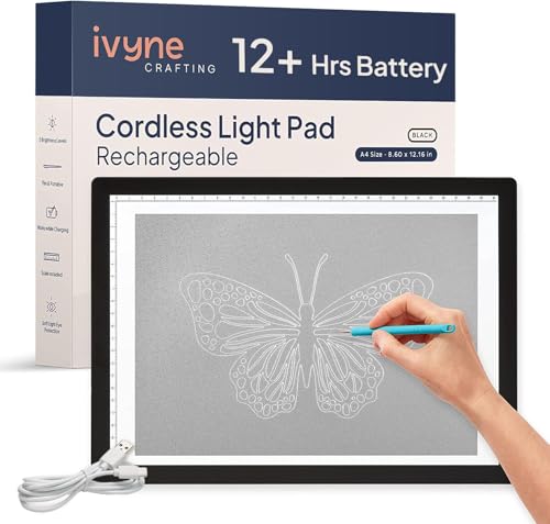 iVyne Rechargeable A4 Light Pad for Tracing & Weeding - LED Light Board for Weeding Vinyl - for Cricut Vinyl Weeding Tools - Ultra-Thin & Portable - Perfect for Artists & Crafters - Black - color: Black, size: Rechargeable - Light Pad
