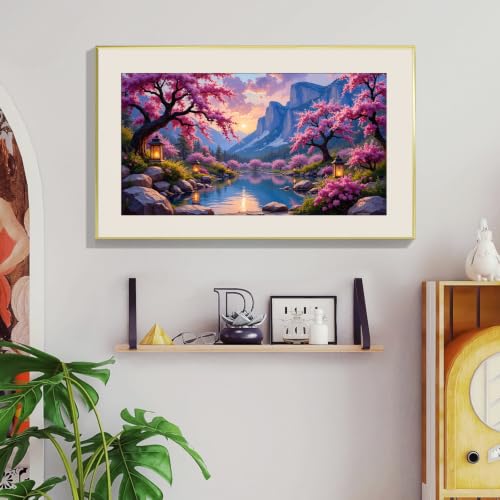 HeeBenor 5D Landscape Large Diamond Painting Kits for Adults, 27.5" X15.7" - color: Cherry Blossom 056