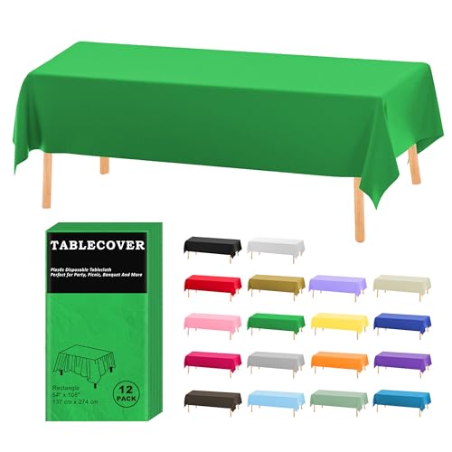 D&Z 12 Pack Green Disposable Plastic Tablecloth 54"x108" Table Cover - color: Green, size: 12 Pack 54"×108" Rectangle