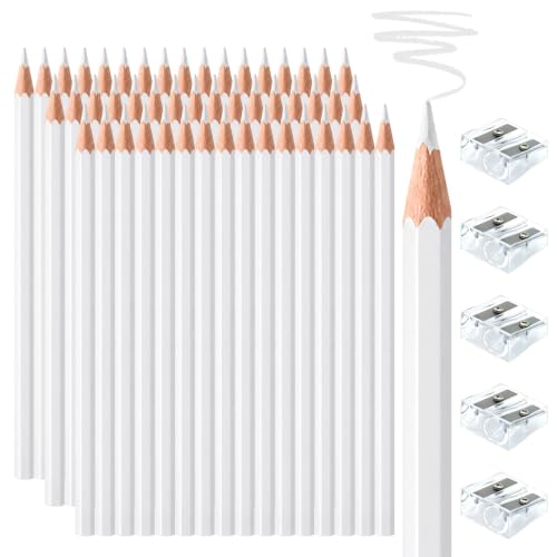50 PCS White Colored Pencils, Pre-sharpened Professional Wooden Art Pencils Set for Artists Painting | Premium Drawing Sketching Supplies - color: white